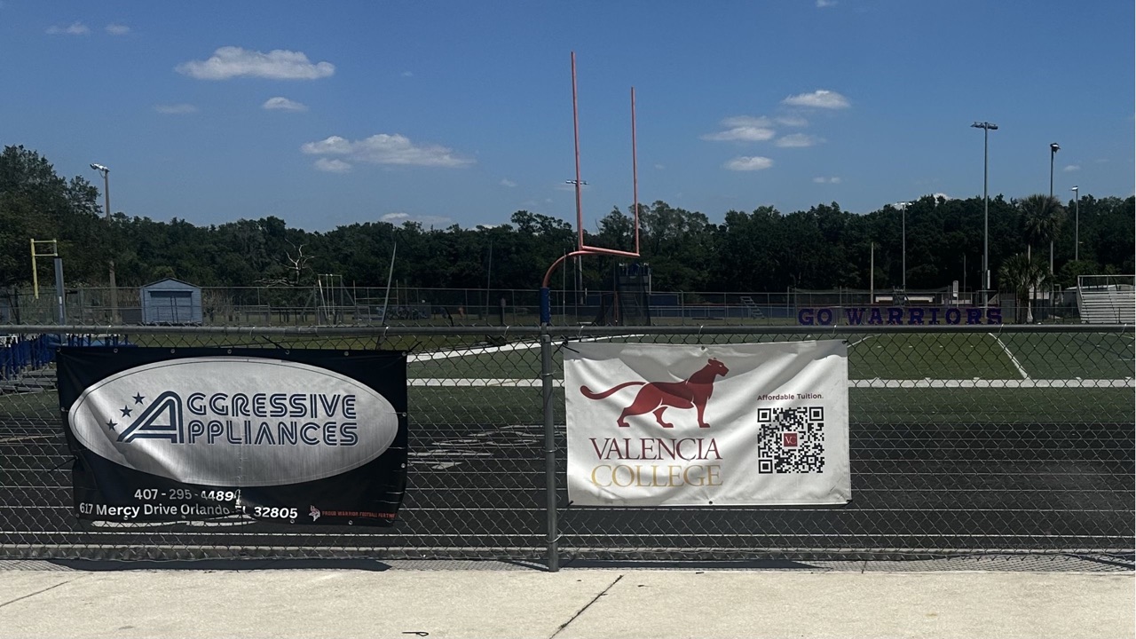 West Orange Warriors stadium banner placement for the Bronze Package